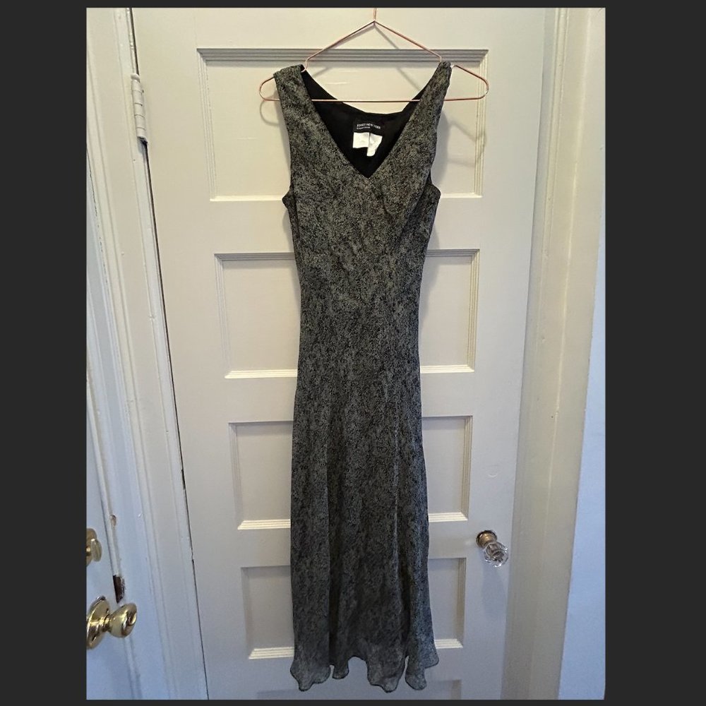 Jones New York Womens Vintage Slip Midi Dress Size 10 Green Black Floral Silk